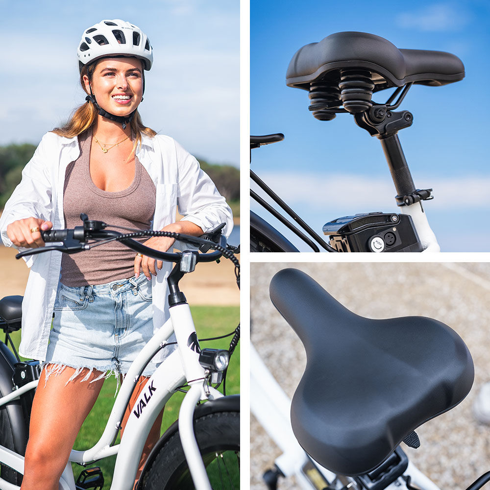 Electric Fat Tyre Cruiser Bike, Step-Through eBike with Throttle, Tektro Hydraulic Brakes, White