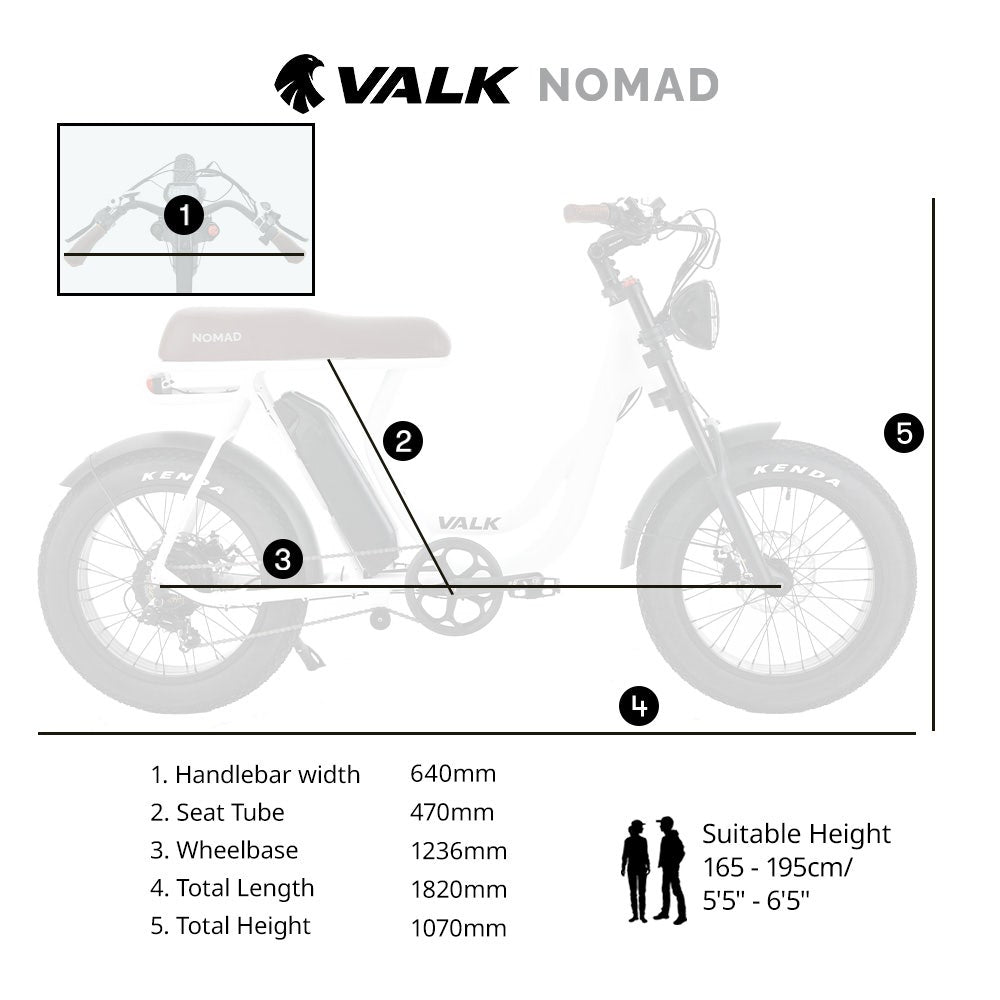 VALK Nomad Electric Fat Tyre Bike, 350W, 32km/hr, Throttle ebike, Disc Brakes, Step-Through Alloy, Shimano 7 spd, 20x4