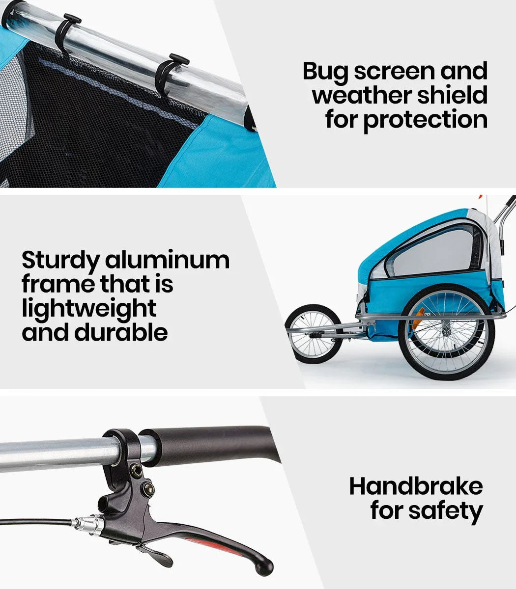 Kids Bike Trailer Child Bicycle Pram Stroller Children Jogger Blue