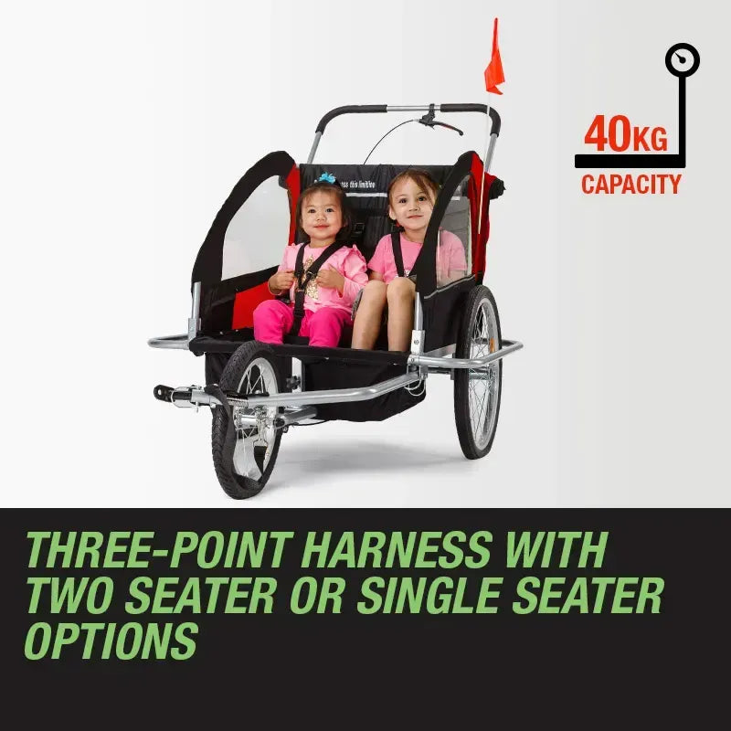Kids Bike Trailer Child Bicycle Pram Stroller Children Wheel Jogger Red