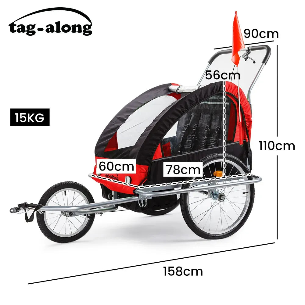Kids Bike Trailer Child Bicycle Pram Stroller Children Wheel Jogger Red