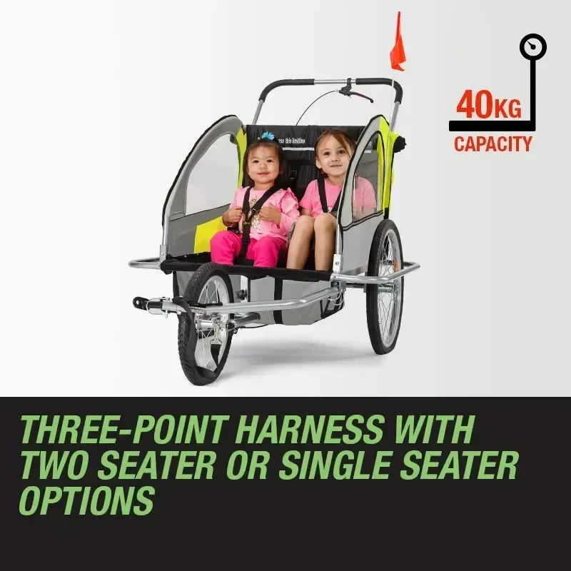 Kids Bike Trailer Bicycle Pram Stroller Children Jogger Yellow