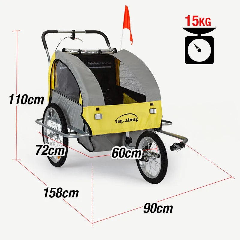 Kids Bike Trailer Bicycle Pram Stroller Children Jogger Yellow