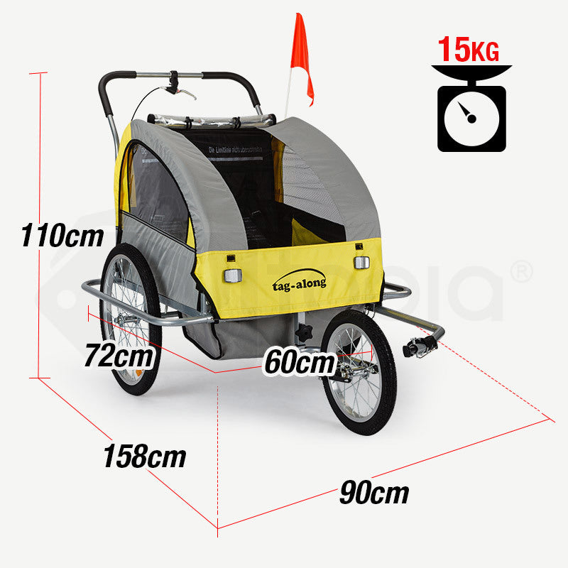Kids Bike Trailer Bicycle Pram Stroller Children Jogger Yellow