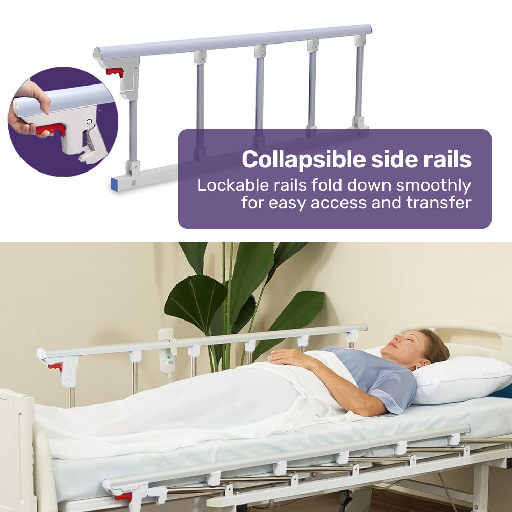 4 Function Medical Bed, w/ Mattress & Over Bed Table, Easy Manual Adjustable Back and Leg Incline, IV Pole
