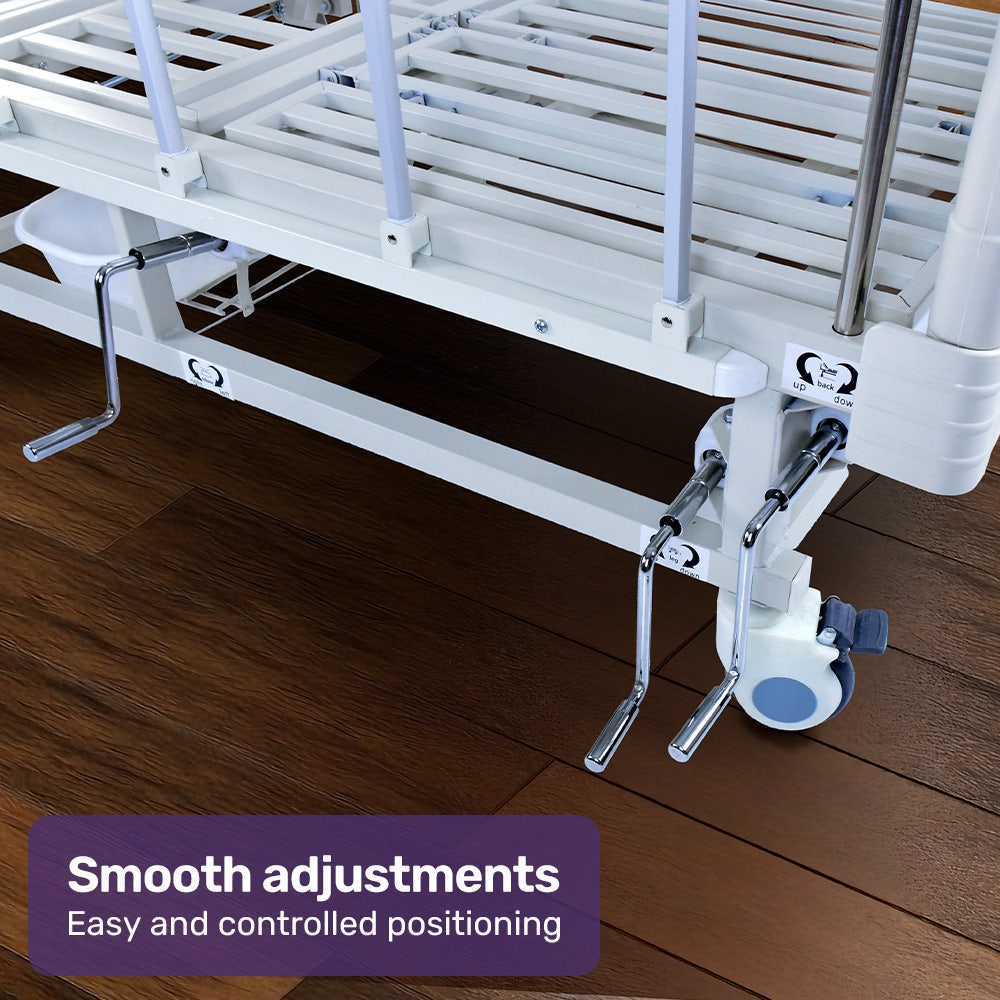 7 Function Medical Bed, w/ Mattress & Over Bed Table, Adjustable Back and Leg Lifting, Lateral Tilting, Commode Bowl, IV Pole