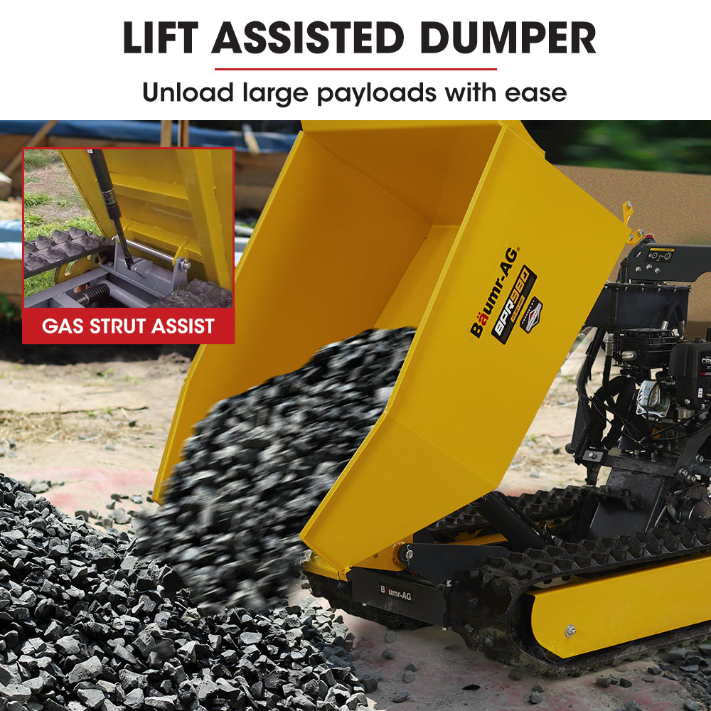 Motorised Tracked Wheelbarrow Dumper, Briggs & Stratton CR950 Petrol Engine, 500kg Capacity