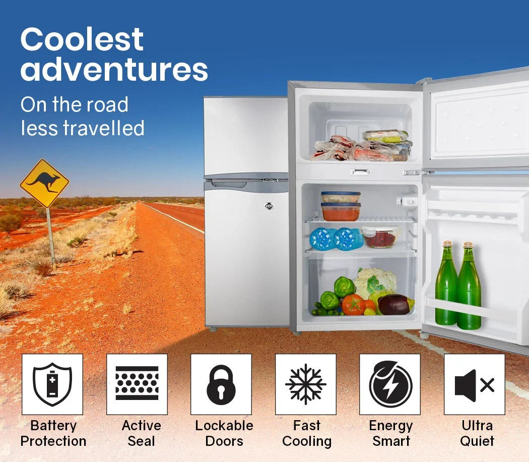 95L Portable Upright Fridge, 12V/24V for Motorhome, Caravan, Silver