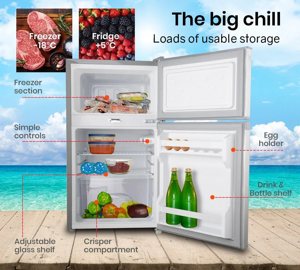 95L Portable Upright Fridge, 12V/24V for Motorhome, Caravan, Silver