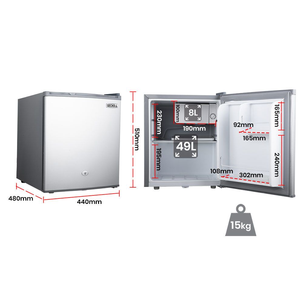 GECKO 57L Portable Camping Bar Fridge with Freezer 12V/24V, Silver