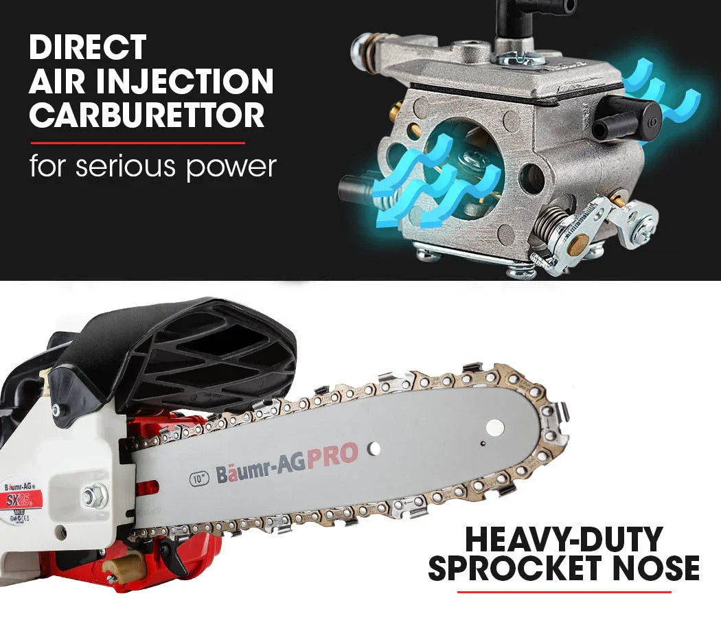 25CC Petrol Chainsaw Arborist 10 Bar Tree Pruning Garden Chain Saw