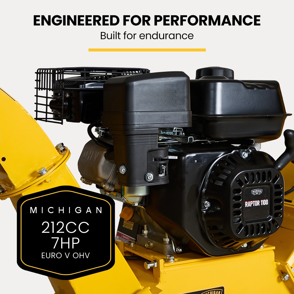 7HP 212cc Petrol Wood Chipper, Tree Mulcher - Raptor 1100