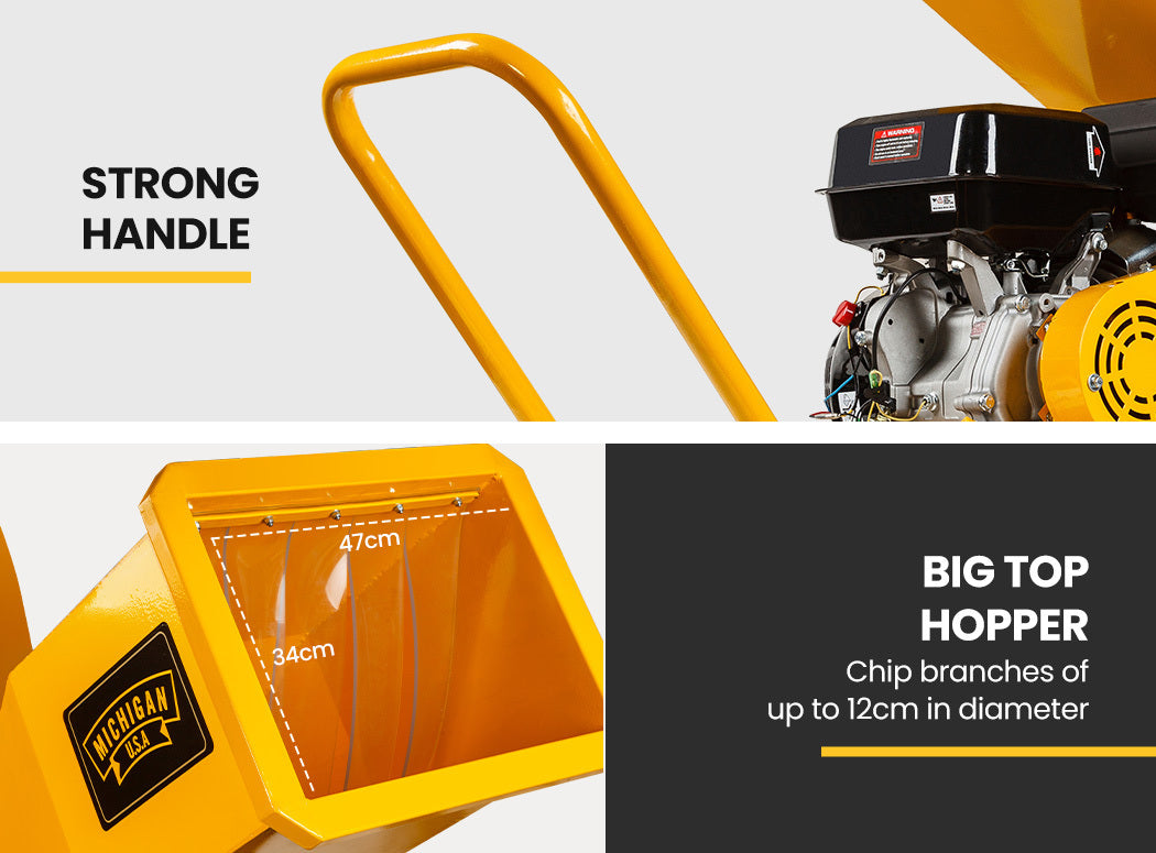 18HP 420cc Petrol Commercial Wood Chipper, Towable, Tree Mulcher - Ravenger 1950