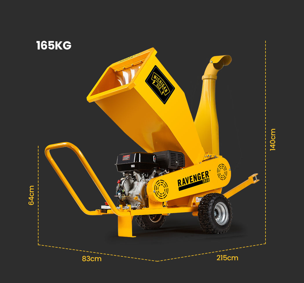 18HP 420cc Petrol Commercial Wood Chipper, Towable, Tree Mulcher - Ravenger 1950