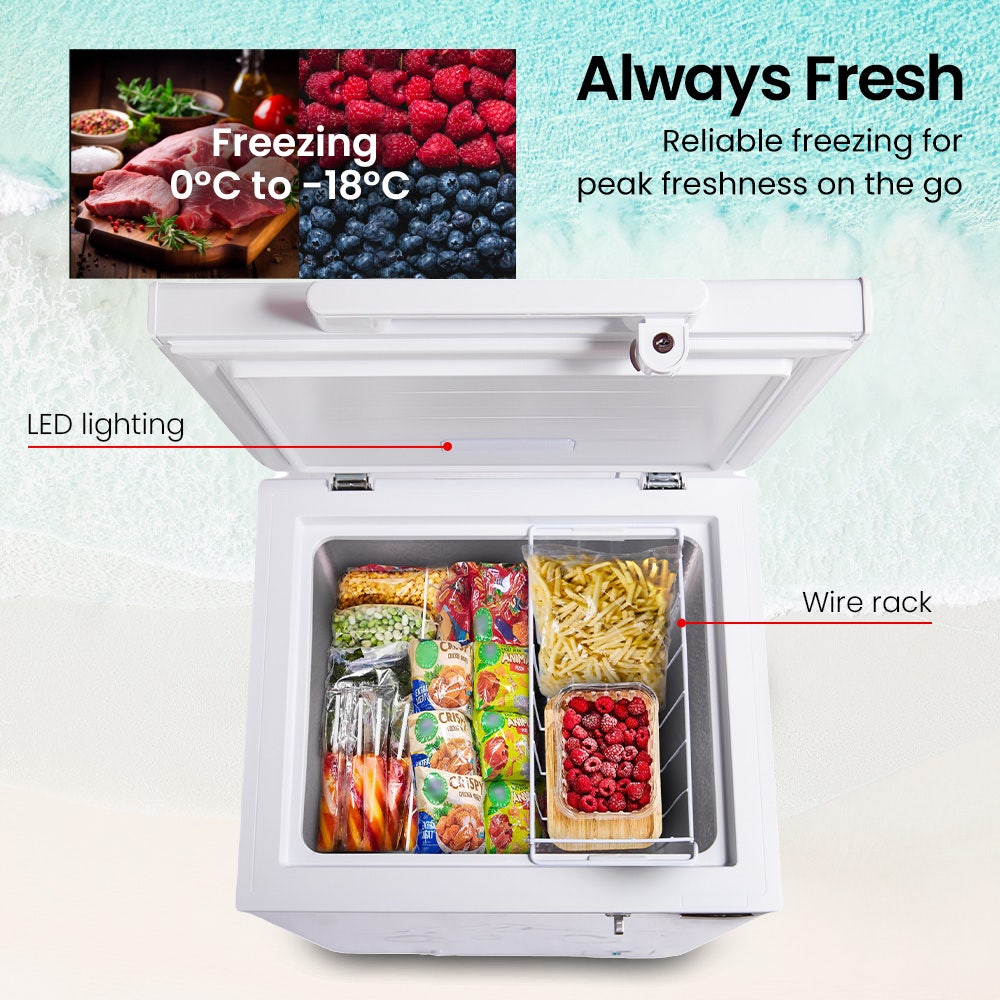100L Portable Chest Freezer, 12V/24V/240V for Motorhome and Caravan, White