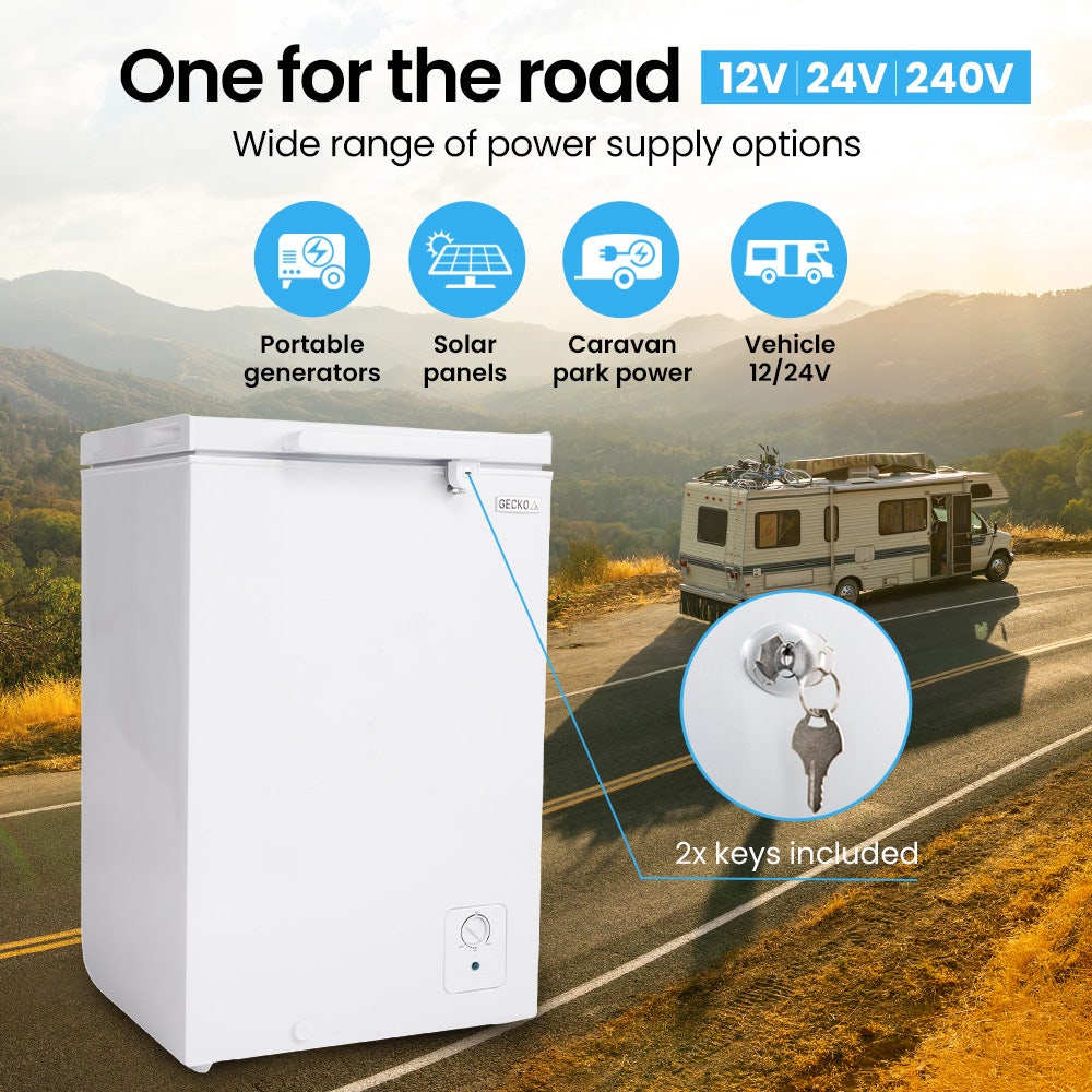 100L Portable Chest Freezer, 12V/24V/240V for Motorhome and Caravan, White