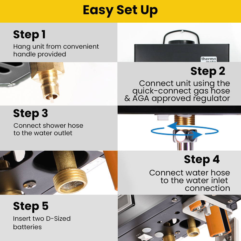 Portable Gas Outdoor Camping Hot Water Heater System, with 12V Pump, Shower Head, Black