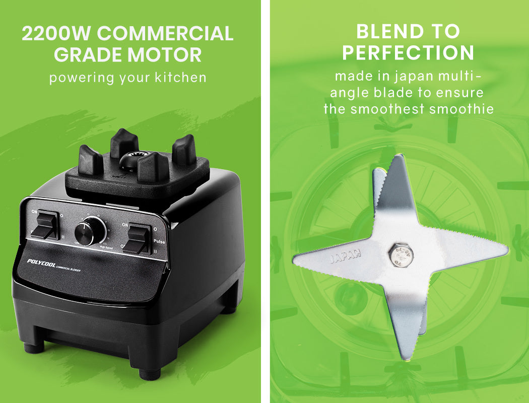 PolyCool 2L Commercial Blender 2200W Smoothie Ice Crush Food Mixer Black