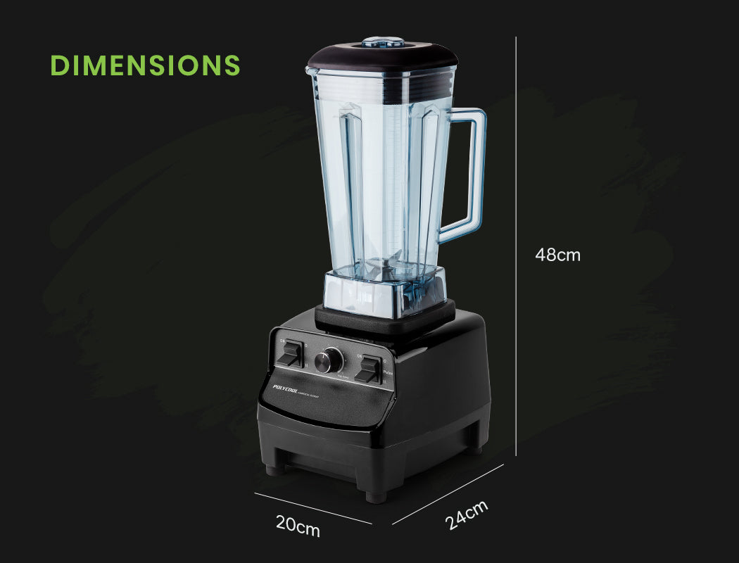 PolyCool 2L Commercial Blender 2200W Smoothie Ice Crush Food Mixer Black