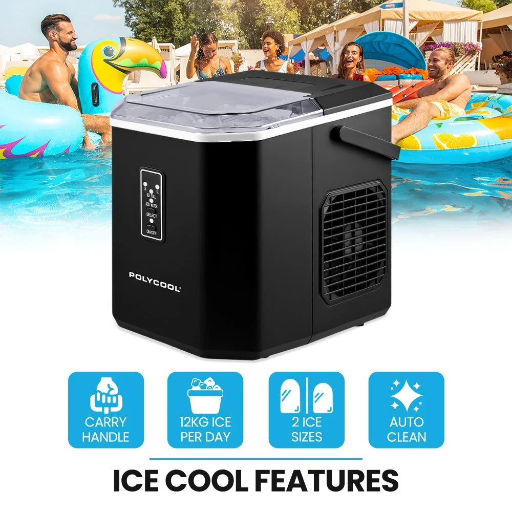 Portable Ice Maker Machine, Automatic, 12kg/day,  Auto Clean, with Scoop and Removable Basket, Black