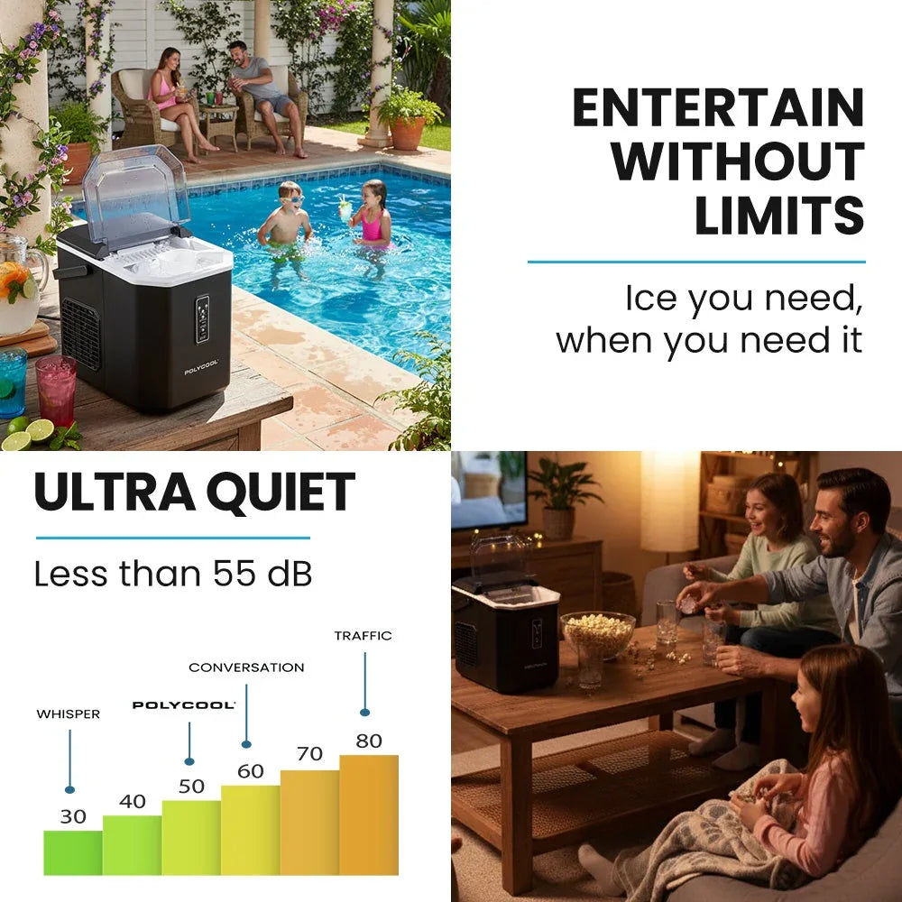 Portable Ice Maker Machine, Automatic, 12kg/day,  Auto Clean, with Scoop and Removable Basket, Black