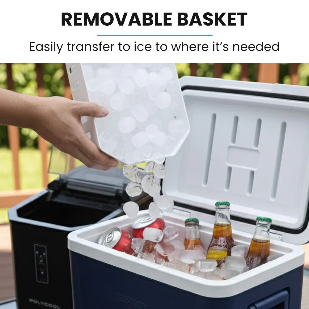 Portable Ice Maker Machine, Automatic, 12kg/day,  Auto Clean, with Scoop and Removable Basket, Black