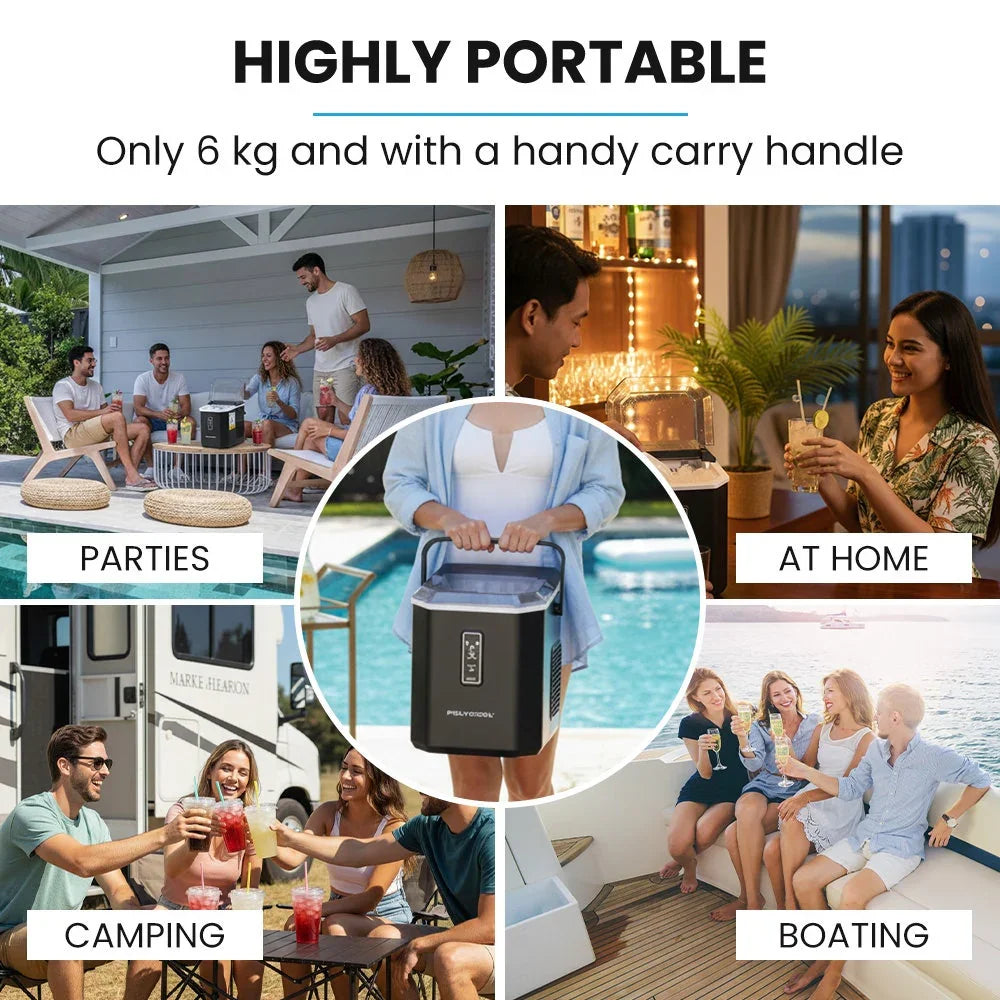 Portable Ice Maker Machine, Automatic, 12kg/day,  Auto Clean, with Scoop and Removable Basket, Black