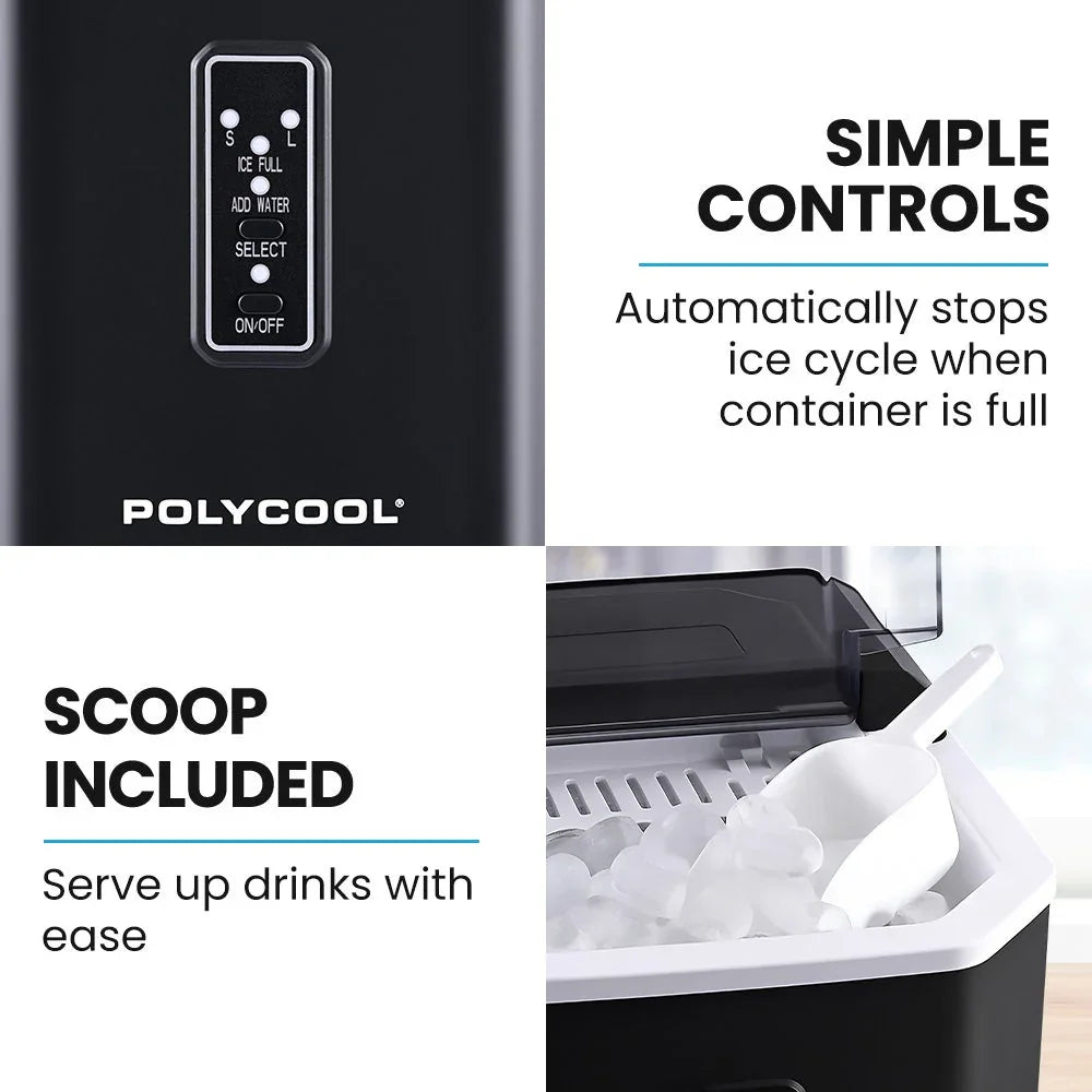 Portable Ice Maker Machine, Automatic, 12kg/day,  Auto Clean, with Scoop and Removable Basket, Black