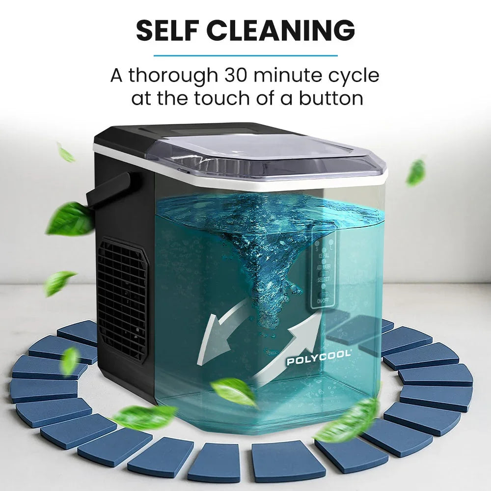 Portable Ice Maker Machine, Automatic, 12kg/day,  Auto Clean, with Scoop and Removable Basket, Black