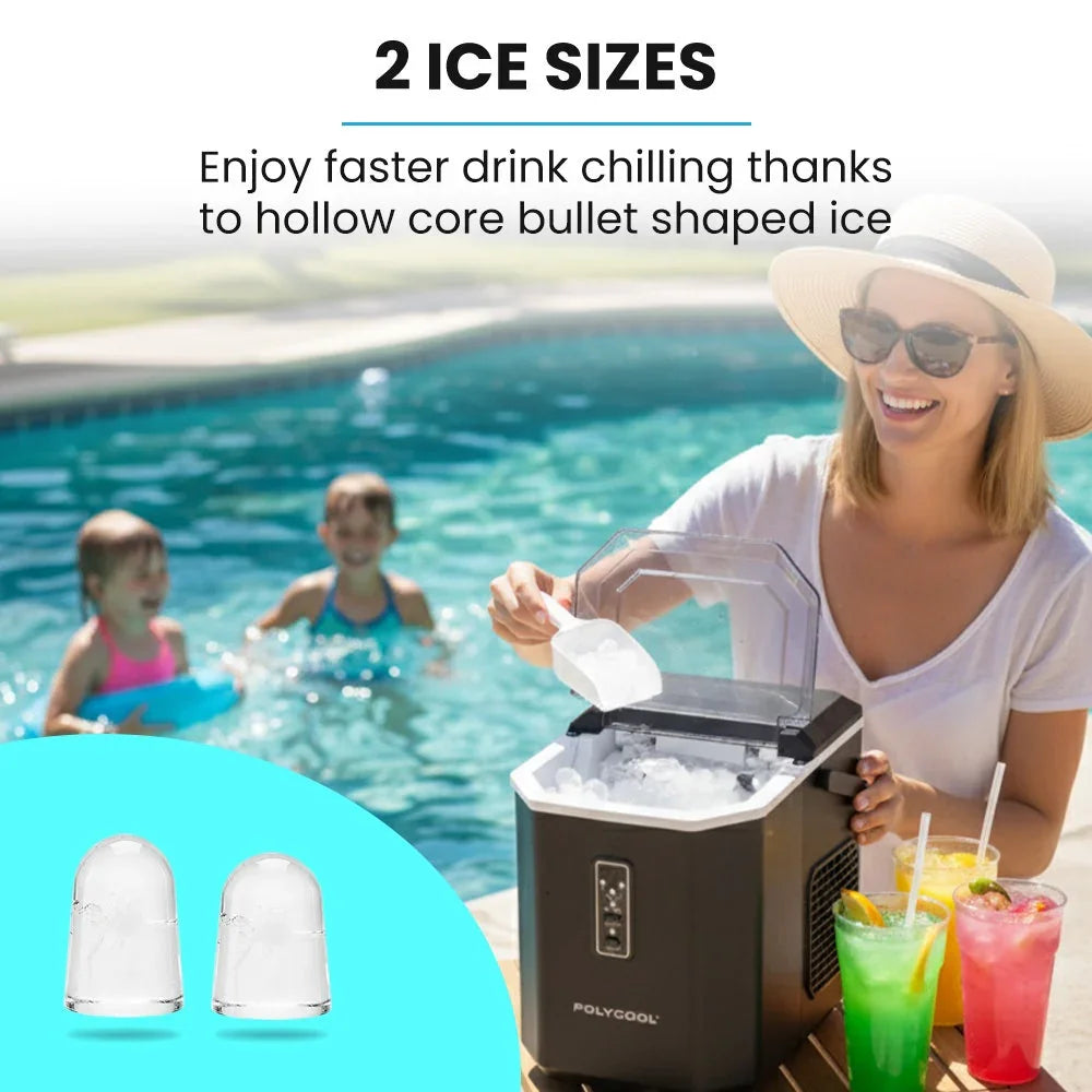 Portable Ice Maker Machine, Automatic, 12kg/day,  Auto Clean, with Scoop and Removable Basket, Black