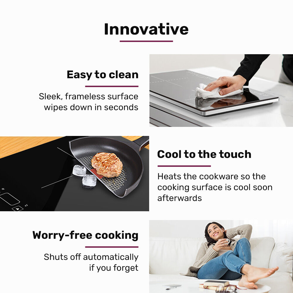 EUROCHEF Double Induction Cooktop, 9 Heat Levels, Fast Electric Portable Cooker, Touch Controls, Standard 10A Power Plug