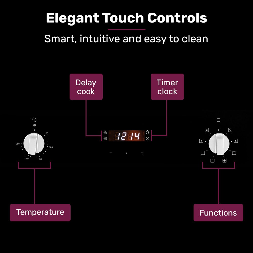 60cm Stainless Built-in 70L Grill 8 Function Fan Forced Electric Wall Oven