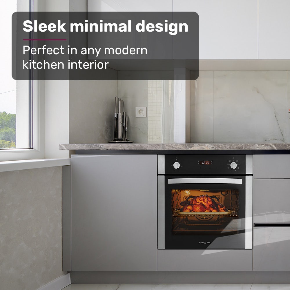 60cm Stainless Built-in 70L Grill 8 Function Fan Forced Electric Wall Oven