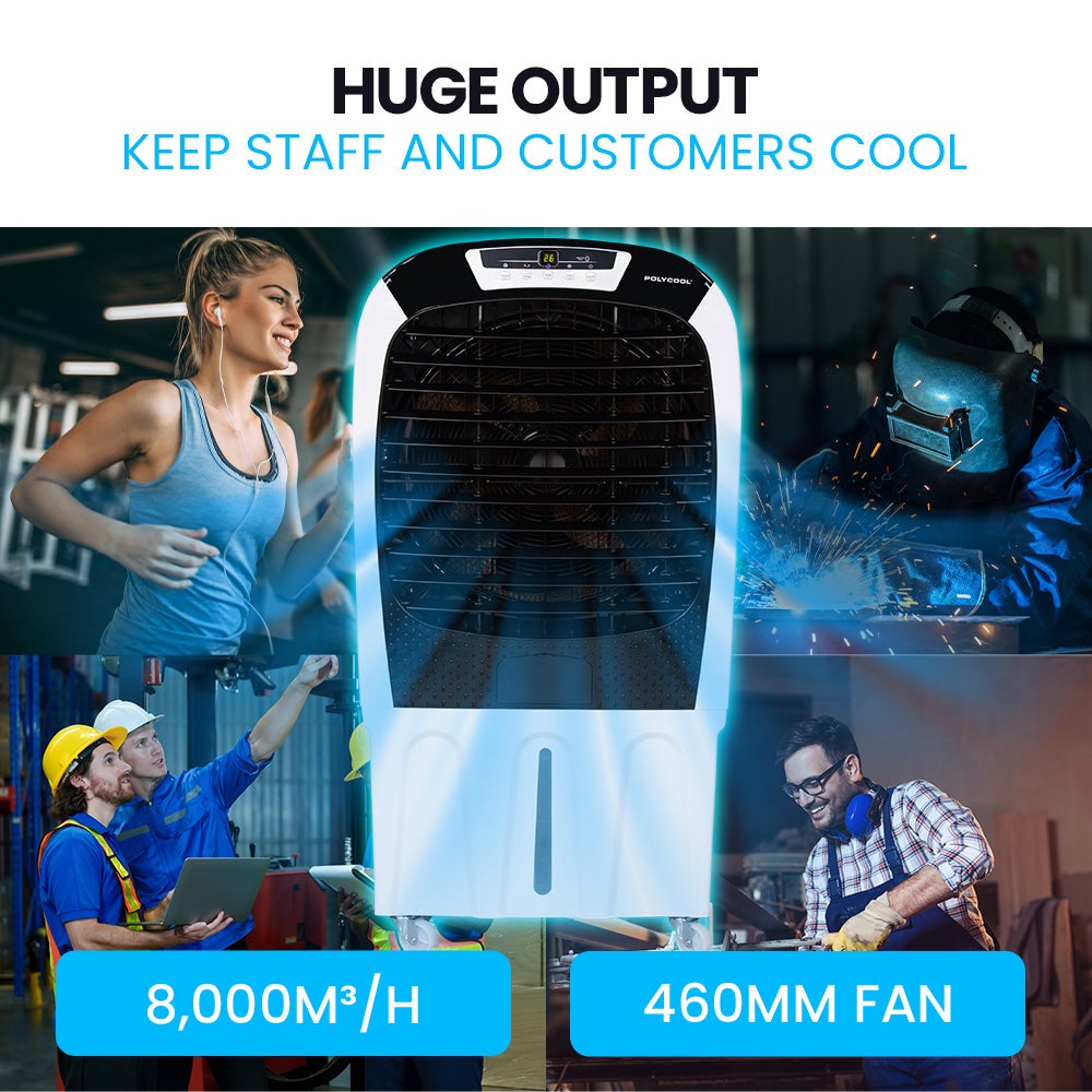 450W 80L Evaporative Air Cooler, Commercial Grade, Remote Control, Fan