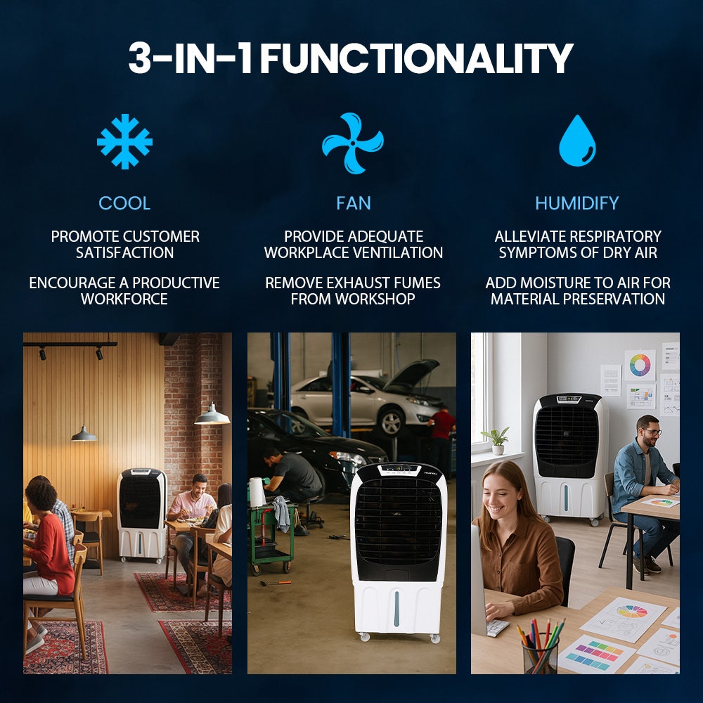 450W 80L Evaporative Air Cooler, Commercial Grade, Remote Control, Fan