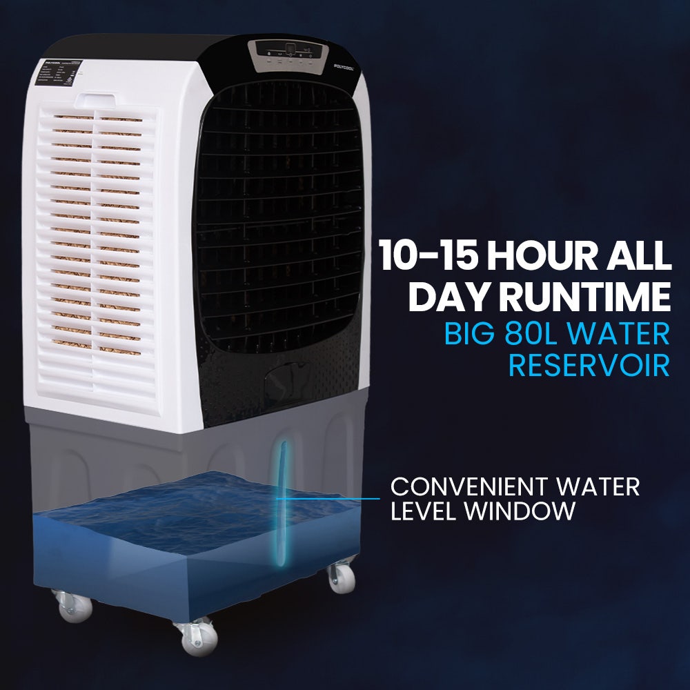 450W 80L Evaporative Air Cooler, Commercial Grade, Remote Control, Fan