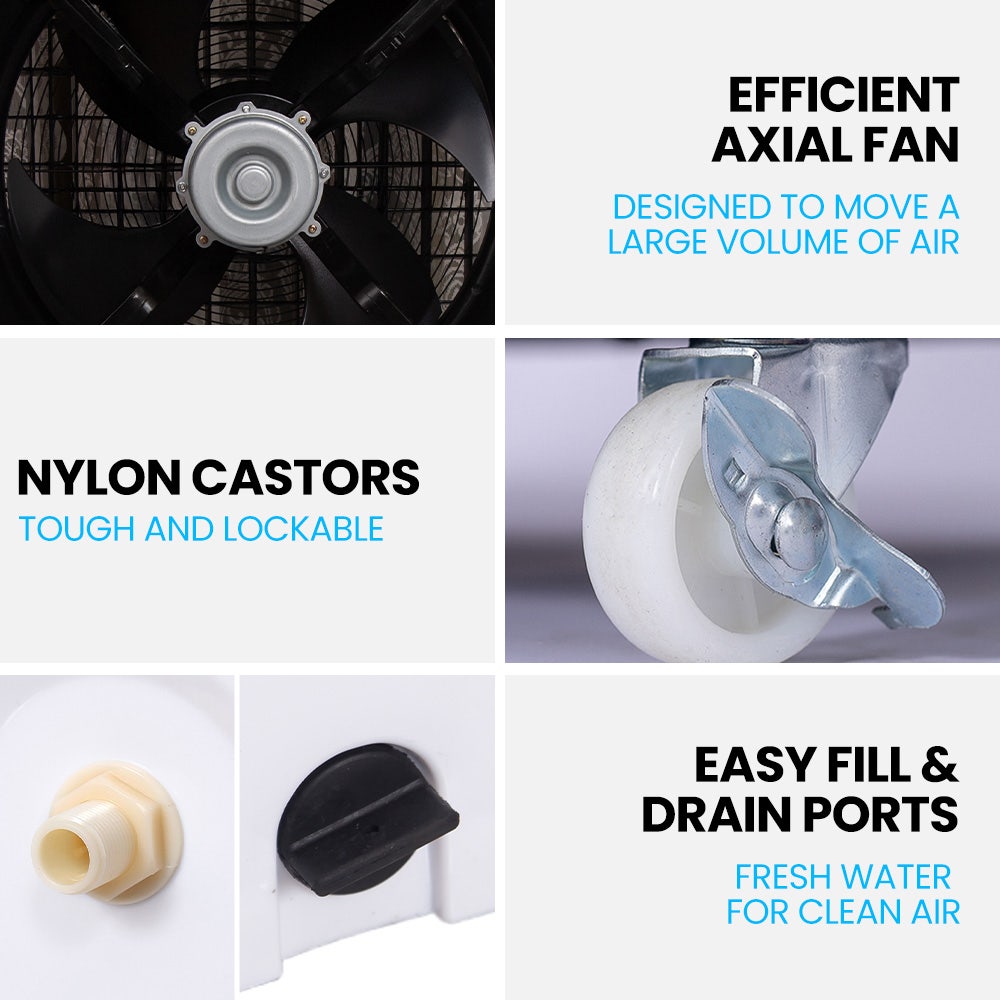 450W 80L Evaporative Air Cooler, Commercial Grade, Remote Control, Fan