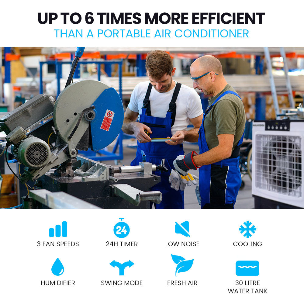 30L Evaporative Air Cooler Portable Industrial Fan, Purifier, Humidifier, Remote Control