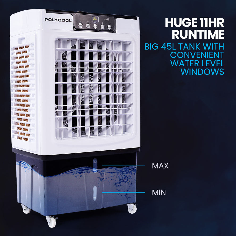45L 125W Evaporative Air Cooler Portable Industrial Fan, Purifier, Humidifier, Remote Control