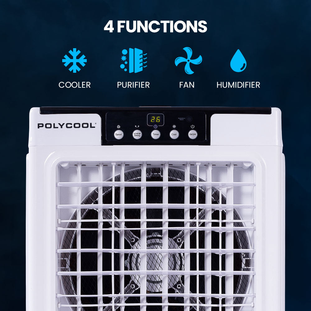45L 125W Evaporative Air Cooler Portable Industrial Fan, Purifier, Humidifier, Remote Control