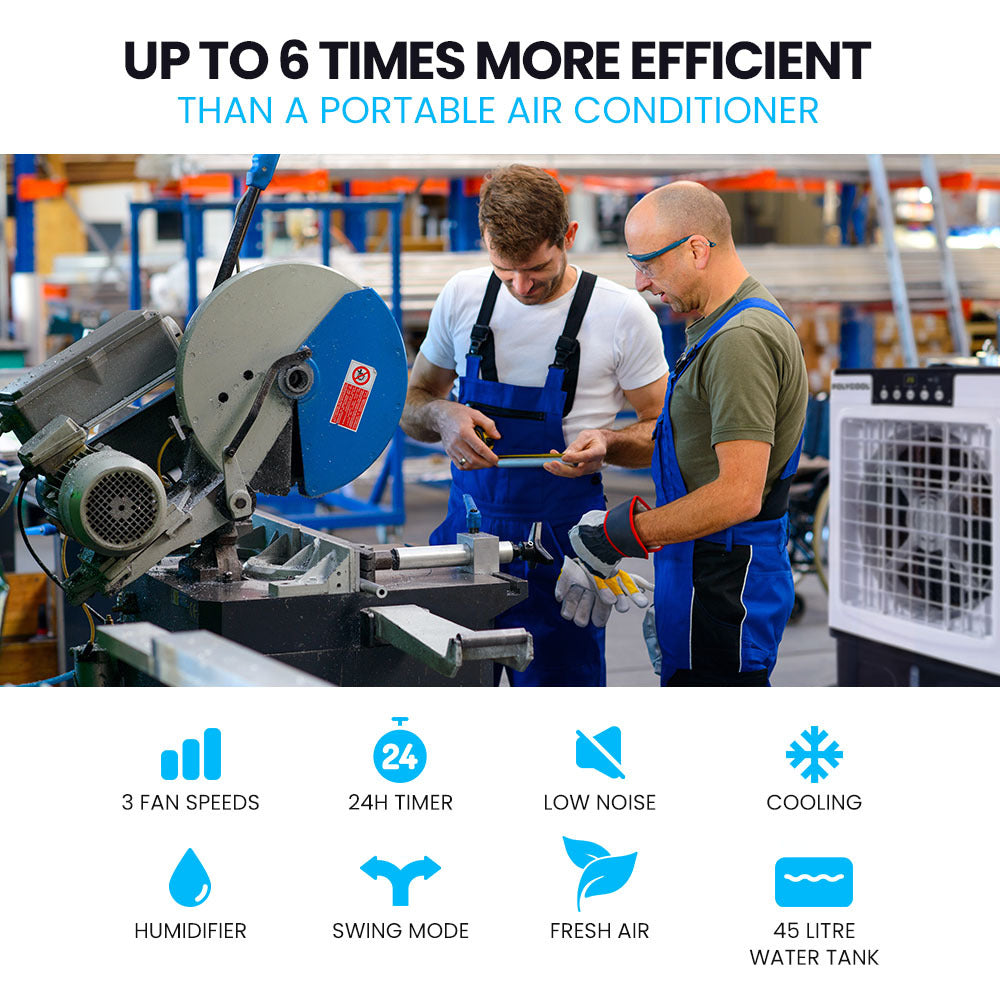 45L 125W Evaporative Air Cooler Portable Industrial Fan, Purifier, Humidifier, Remote Control