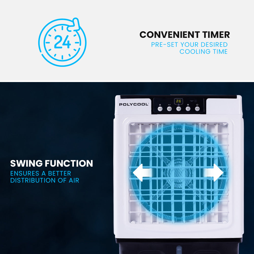 45L 125W Evaporative Air Cooler Portable Industrial Fan, Purifier, Humidifier, Remote Control