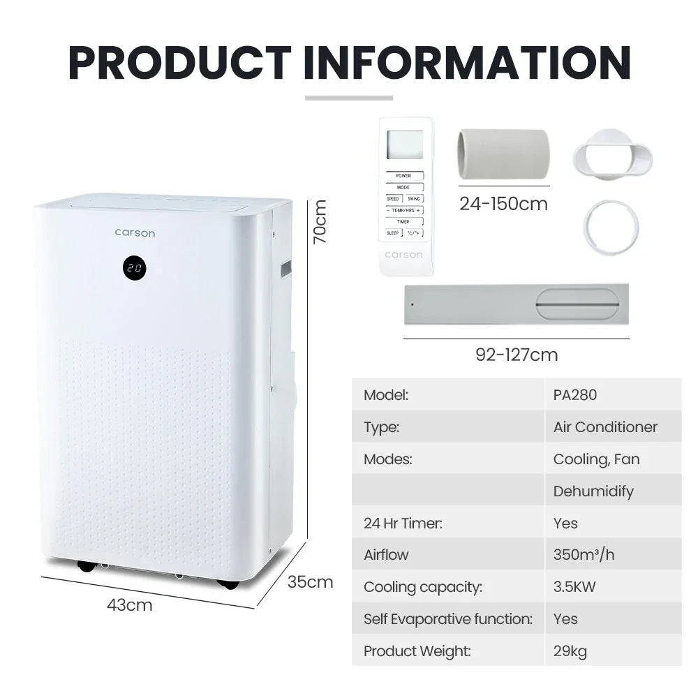 3.5kW Portable Air Conditioner, with Dehumidifier Mode & Fan Cooler