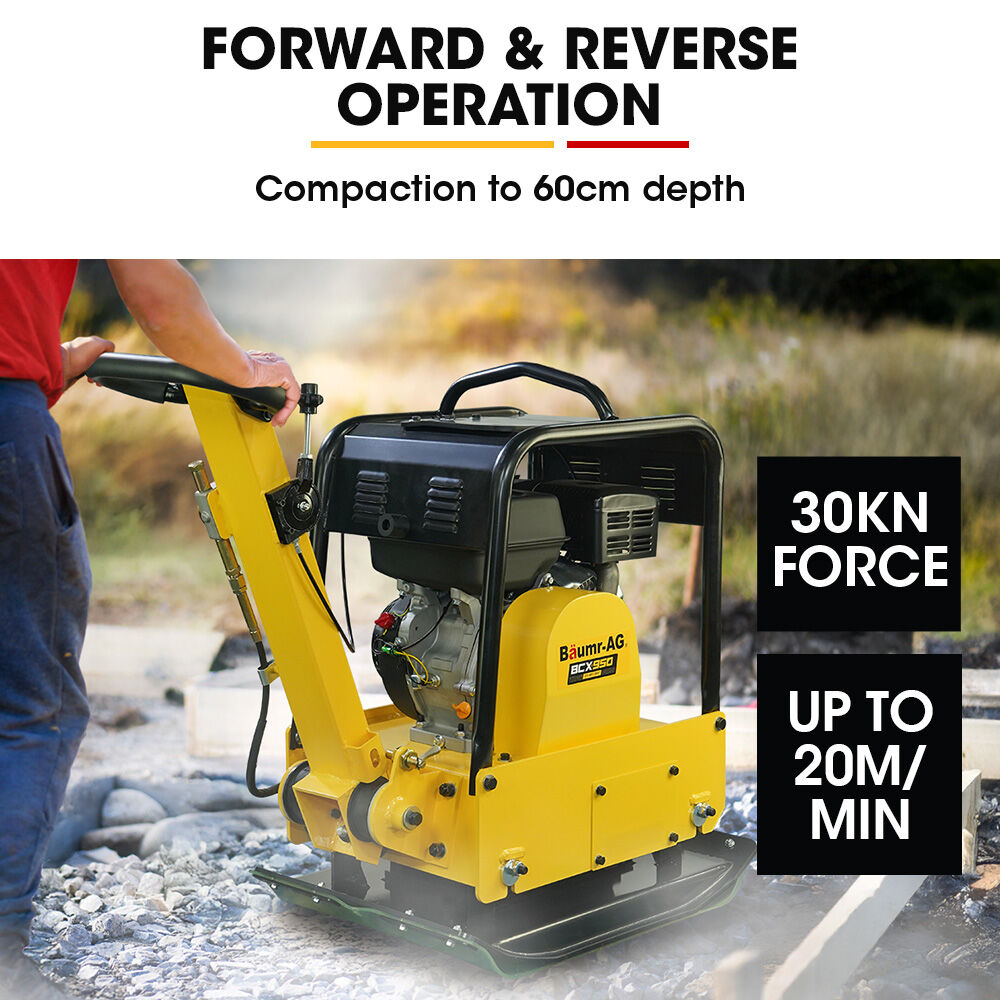 185kg Reversible Vibratory Plate Compactor, Commercial 9HP 270cc, 500x700mm, Wheel Kit, for Sand Soil Gravel Asphalt (BCX-950)