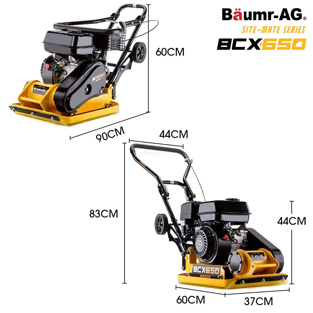 BAUMR-AG 60kg 370x510mm 6.5HP Plate Compactor, Paver Pad, Transport Wheels
