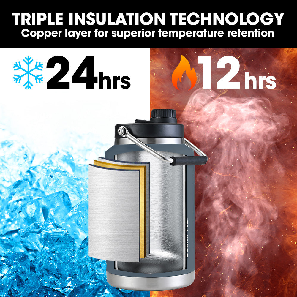 3.8L Double Wall Insulated Stainless Steel Water Bottle, Drink Jug with Handle, Blue