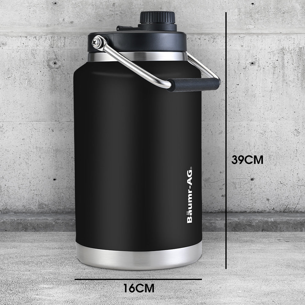 3.8L Double Wall Insulated Stainless Steel Water Bottle, Drink Jug with Handle, Black