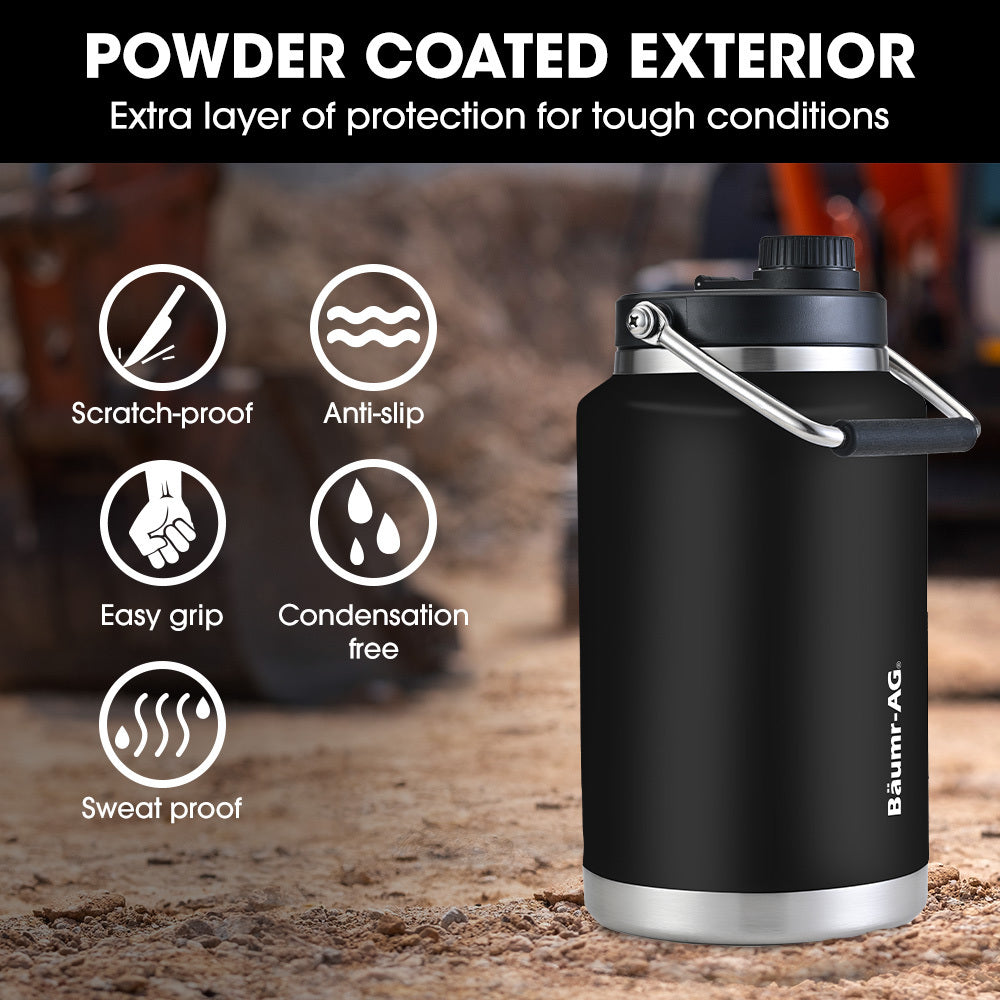 3.8L Double Wall Insulated Stainless Steel Water Bottle, Drink Jug with Handle, Black