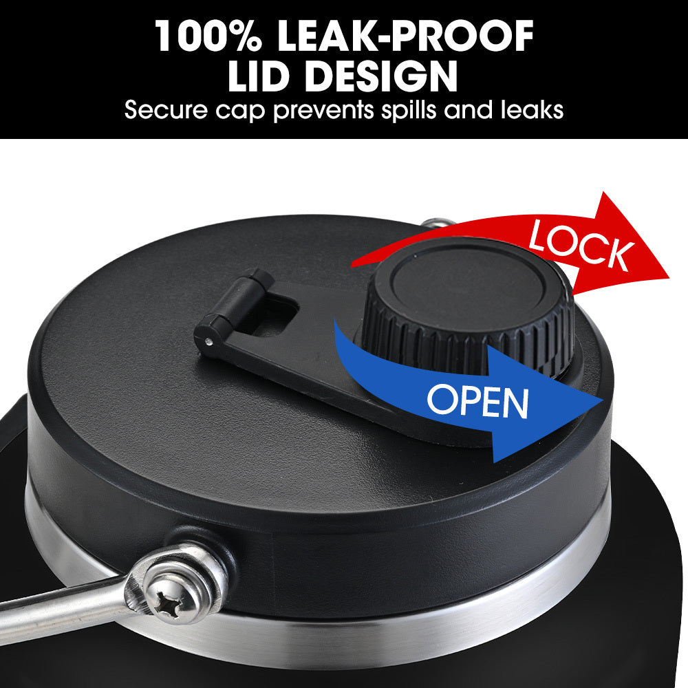 3.8L Double Wall Insulated Stainless Steel Water Bottle, Drink Jug with Handle, Black