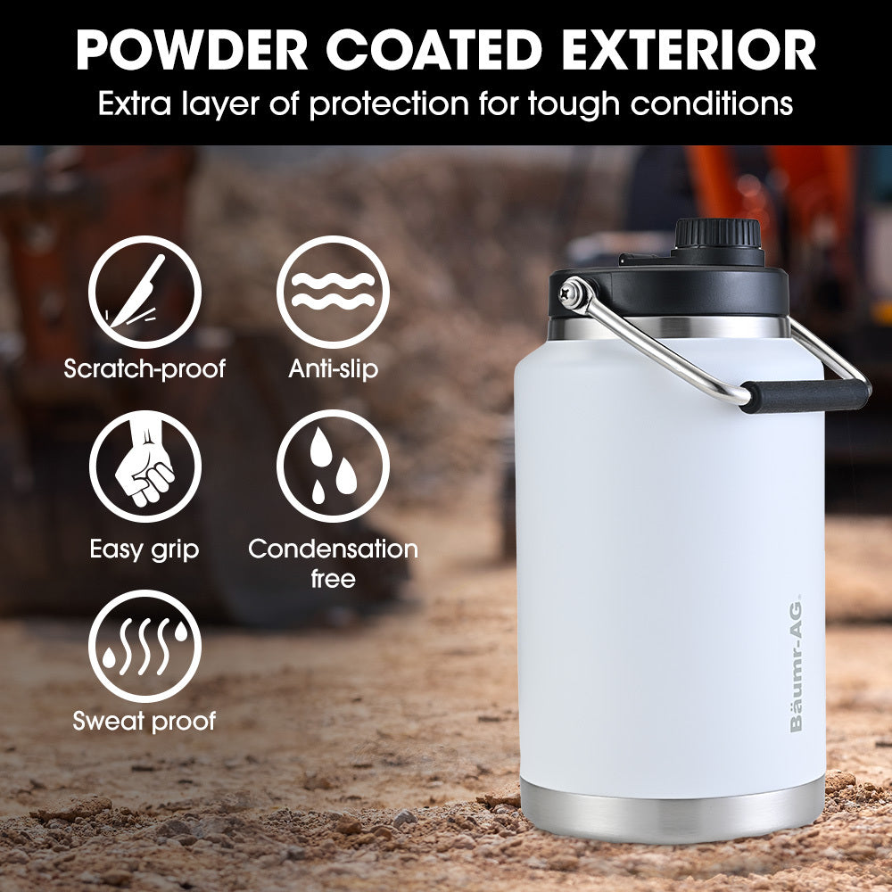 3.8L Double Wall Insulated Stainless Steel Water Bottle, Drink Jug with Handle, White